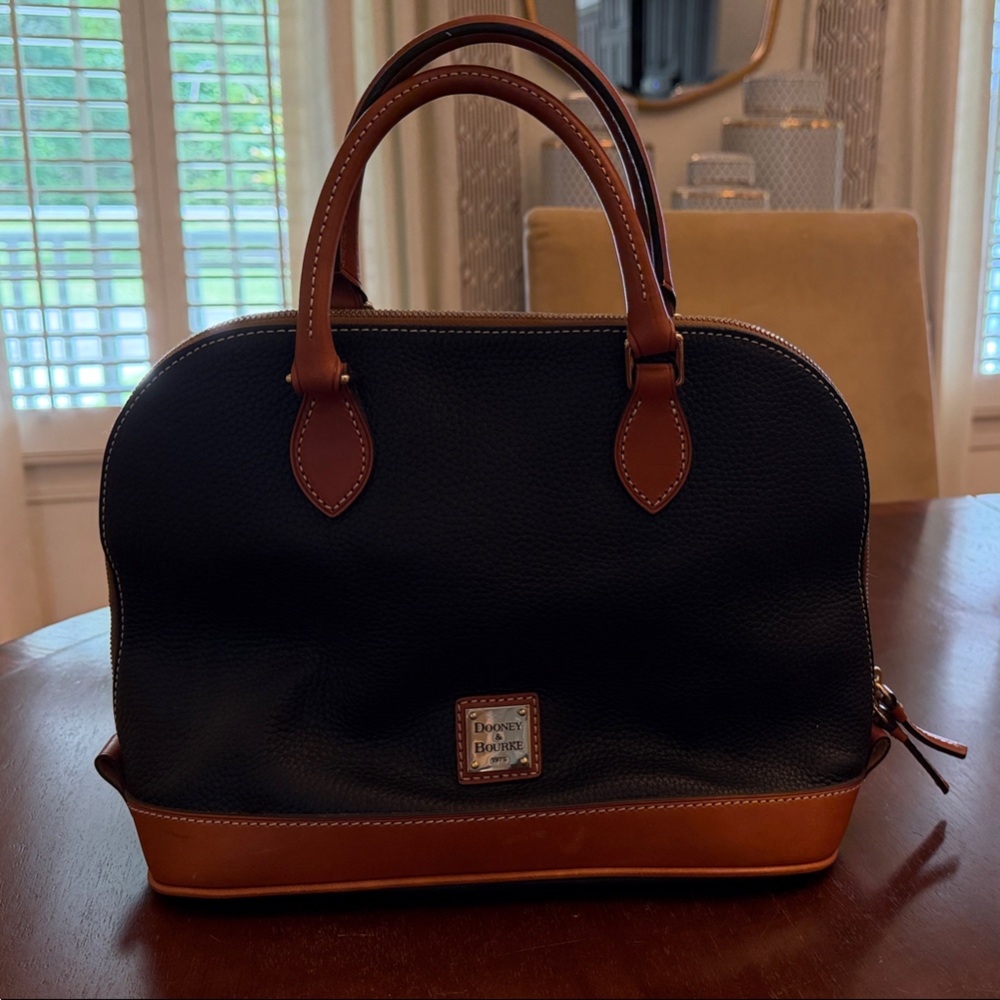 Dooney & Bourke Black and Brown Pebble Leather Messenger Bag